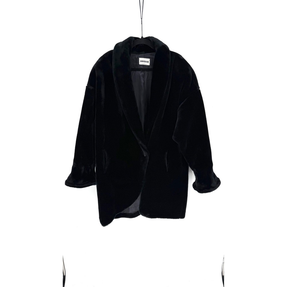 VINTAGE DONNYBROOK PLUSH FAUX FUR COAT SHAWL COLLAR BLACK SIZE‎ 14 OVERSIZED